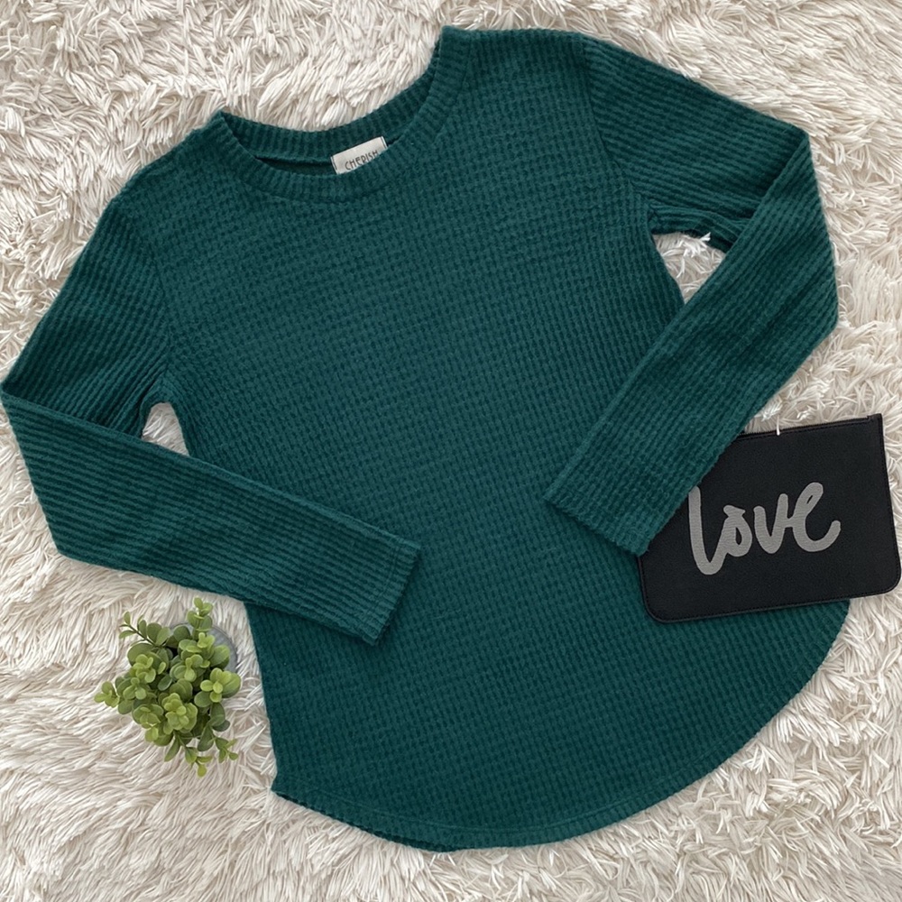 🎉HP🎉 Cherish Brushed Waffle LS Top 💗 Forest Green